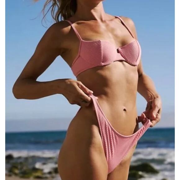 New! Set! Free People x Peony panel balconette highline pant‎ bikini, size S - Picture 1 of 10
